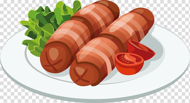 Sausage Hot dog Hamburger Barbecue Fast food, Hand painted red hot dog transparent background PNG clipart