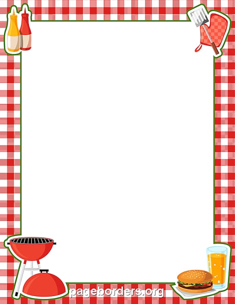 red and white frame, Barbecue Hot dog Picnic , BBQ Border transparent background PNG clipart