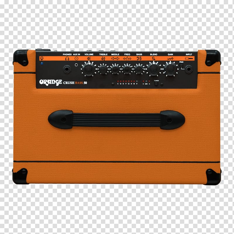 Guitar amplifier Orange Crush Bass 50 Bass amplifier Bass guitar Orange Music Electronic Company, amplifier bass volume transparent background PNG clipart