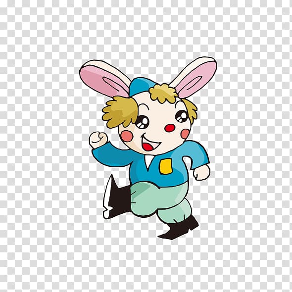 Rabbit Cartoon Illustration, Stroll bunny transparent background PNG clipart