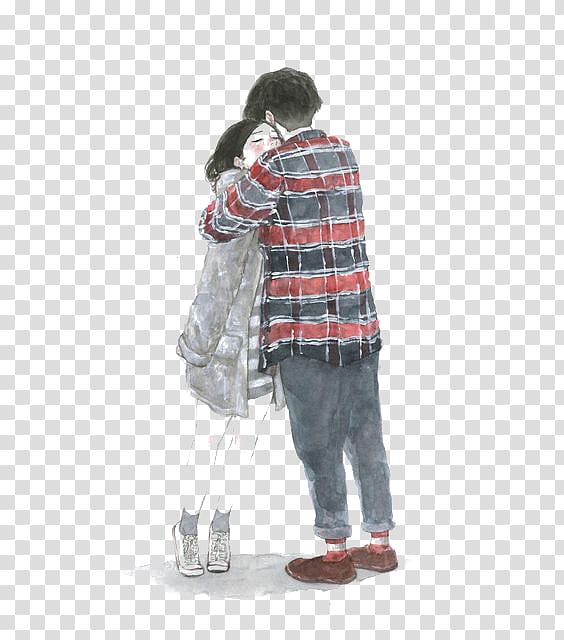 man wearing checked long-sleeved shirt hugging woman wearing jacket painting, Vietnam Leaf Homo sapiens Grass Tuu1ed5i Tru1ebb, Hugging couple transparent background PNG clipart