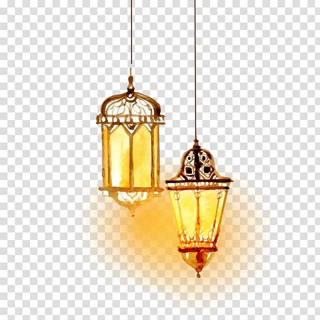two turned-on pendant lamps, Islamic culture Light Religion, Islam transparent background PNG clipart