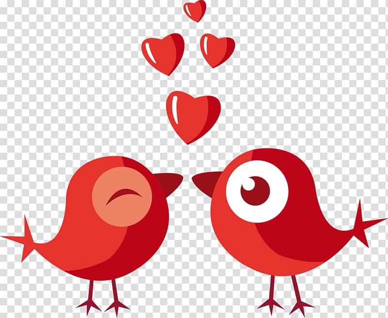 two red birds kissing illustration, Love Valentines Day Romance , Cartoon painted red love birds transparent background PNG clipart