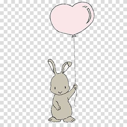 gray rabbit holding heart balloon sticker, Rabbit Easter Bunny Leporids Balloon, Holding balloons bunny transparent background PNG clipart