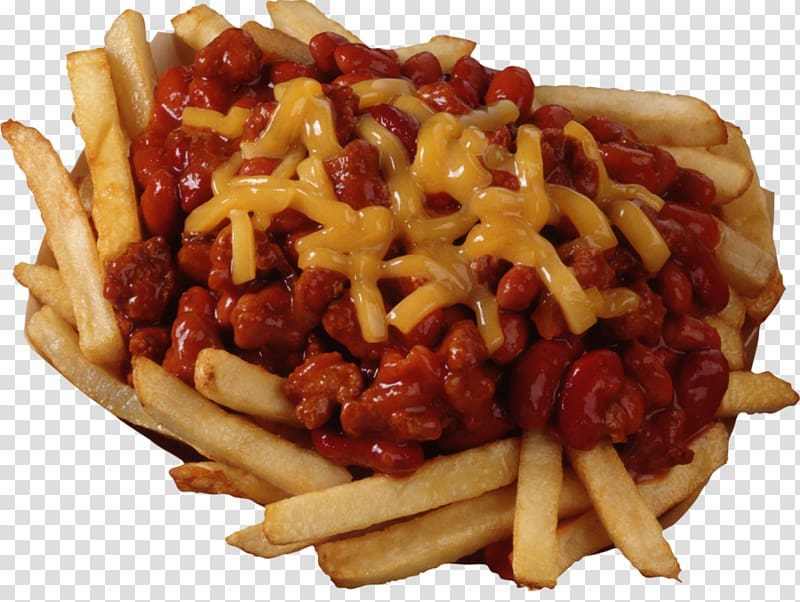 French fries Cheese fries Chili con carne Hamburger Chili dog, Tomato meat and fries transparent background PNG clipart