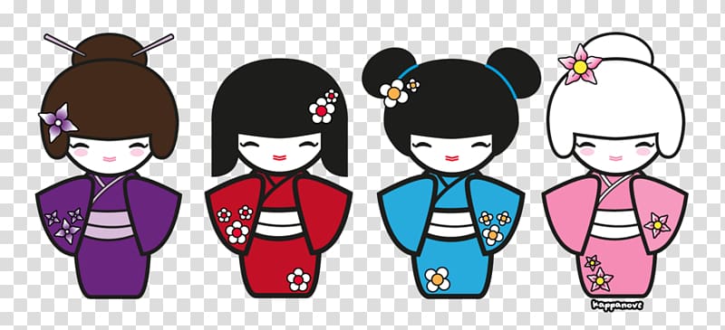 Kokeshi Japanese dolls , samurai geisha transparent background PNG clipart