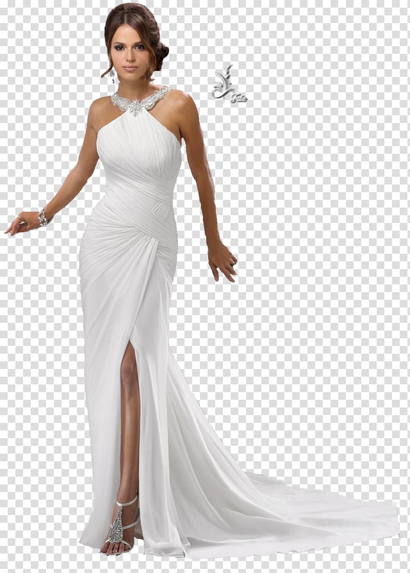 woman wearing white sleeveless long dress, Wedding dress Clothing Formal wear Cocktail dress, Bride dress transparent background PNG clipart