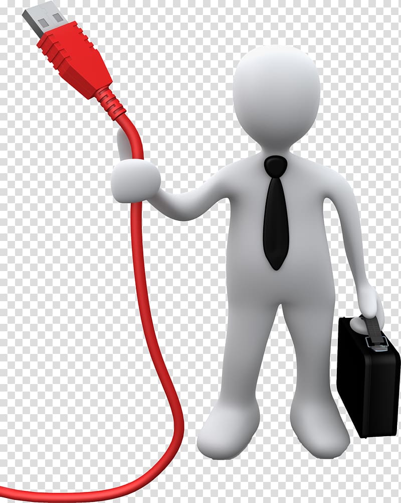 white humanoid holding red charging cable and briefcase illustration, Business Software Consultant Company, 3D villain transparent background PNG clipart