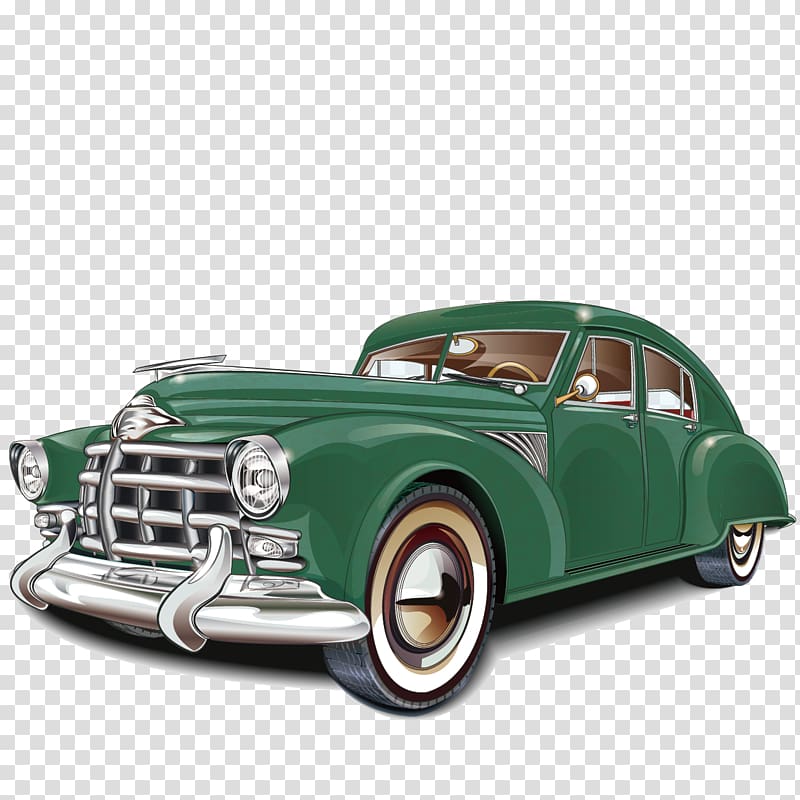 classic green sedan illustration, Vintage car Poster Classic car, Retro classic cars transparent background PNG clipart