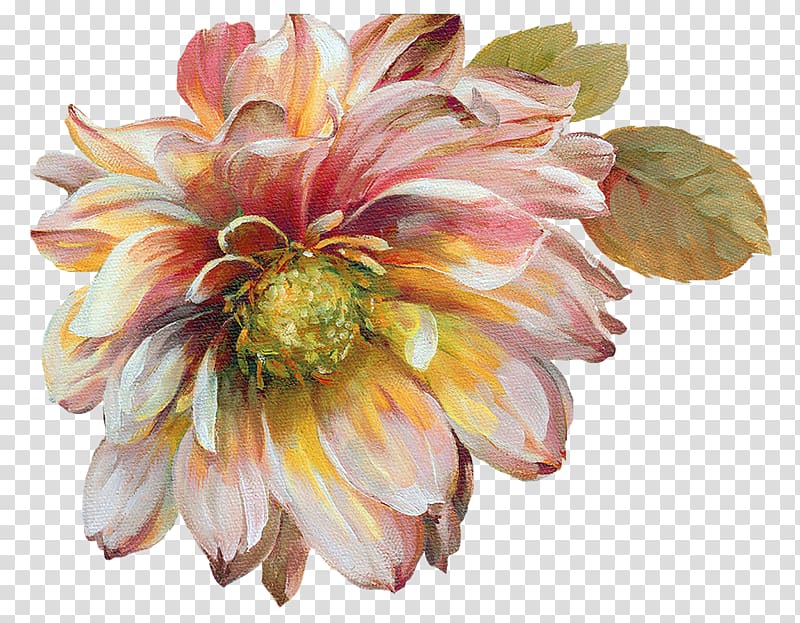 pink dahlia flower illustration, Painting Flowers Watercolor painting Decoupage, flower paint transparent background PNG clipart