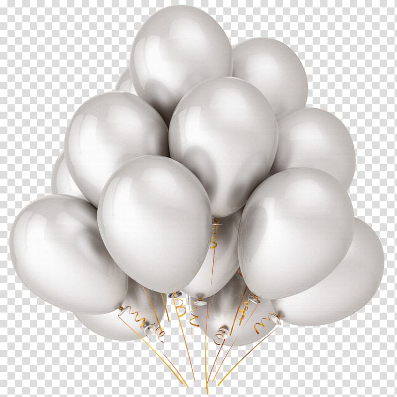 white balloons illustration, Balloon Metallic color Silver Birthday Party, Bunch of balloons transparent background PNG clipart