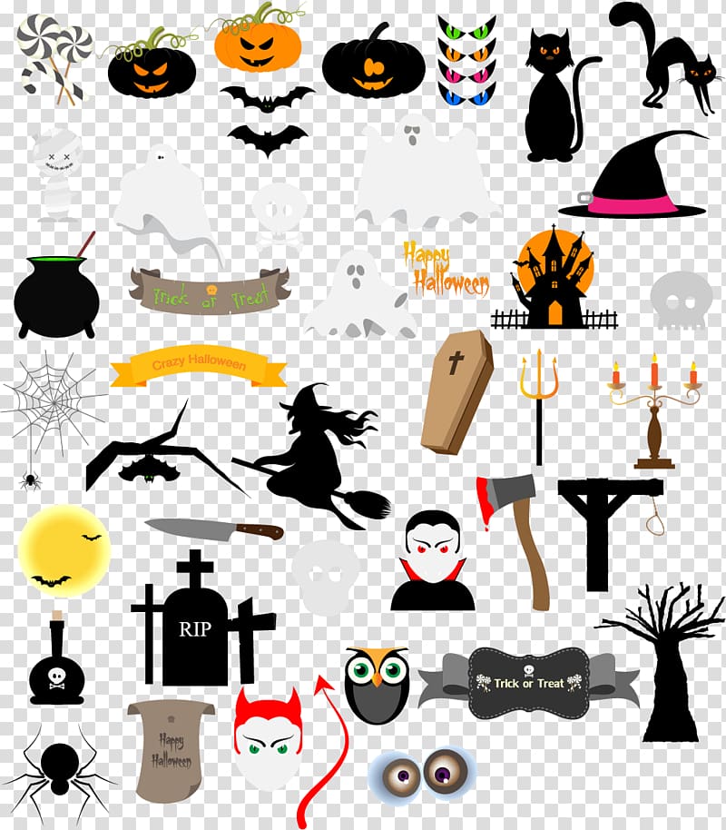 Halloween All Saints' Day Holiday Pattern, Halloween design elements transparent background PNG clipart