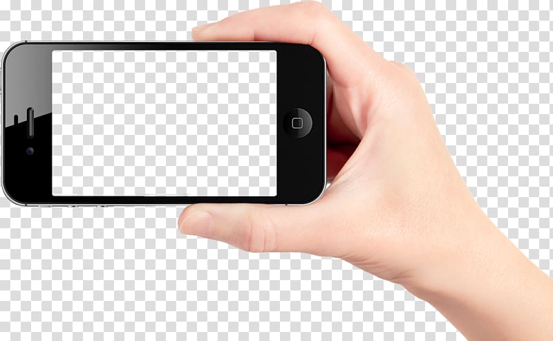 black iPhone 4s displaying blue screen, Smartphone, Smartphone in hand transparent background PNG clipart