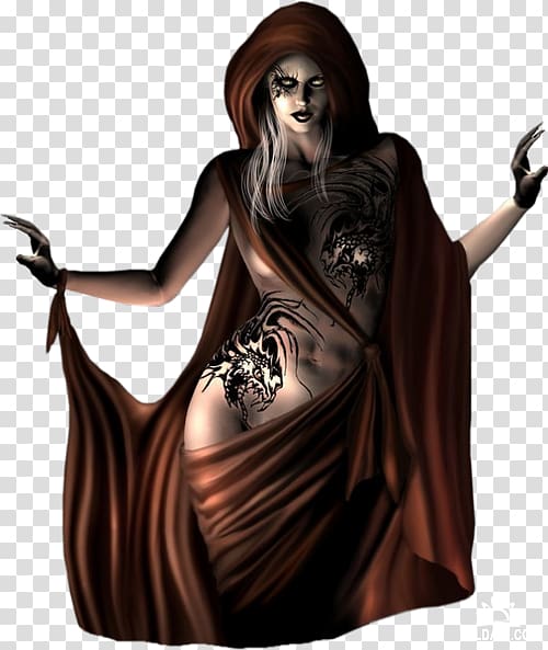 female anime character with brown robe , Witchcraft Magic Dark fantasy, witch transparent background PNG clipart