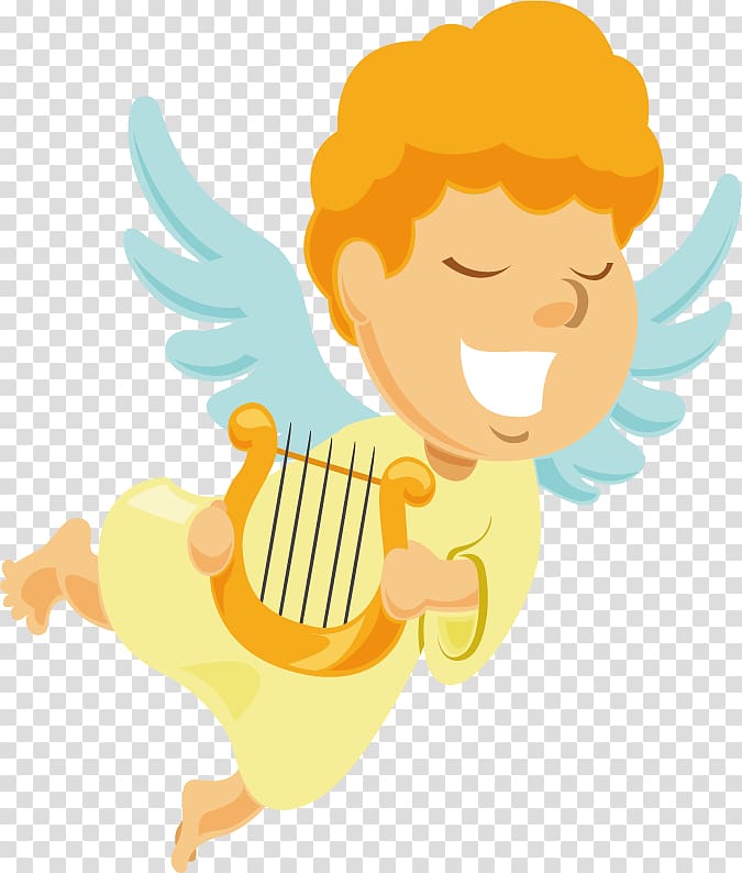 Angel Harp , Little angel playing harp transparent background PNG clipart