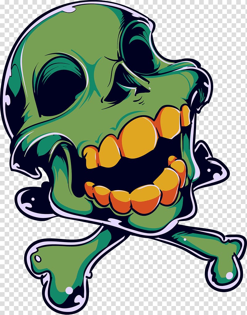 green skull illustration, T-shirt Euclidean Illustration, Green skull material zombie horror transparent background PNG clipart