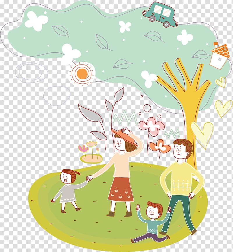 Cartoon Illustration, Happy family transparent background PNG clipart