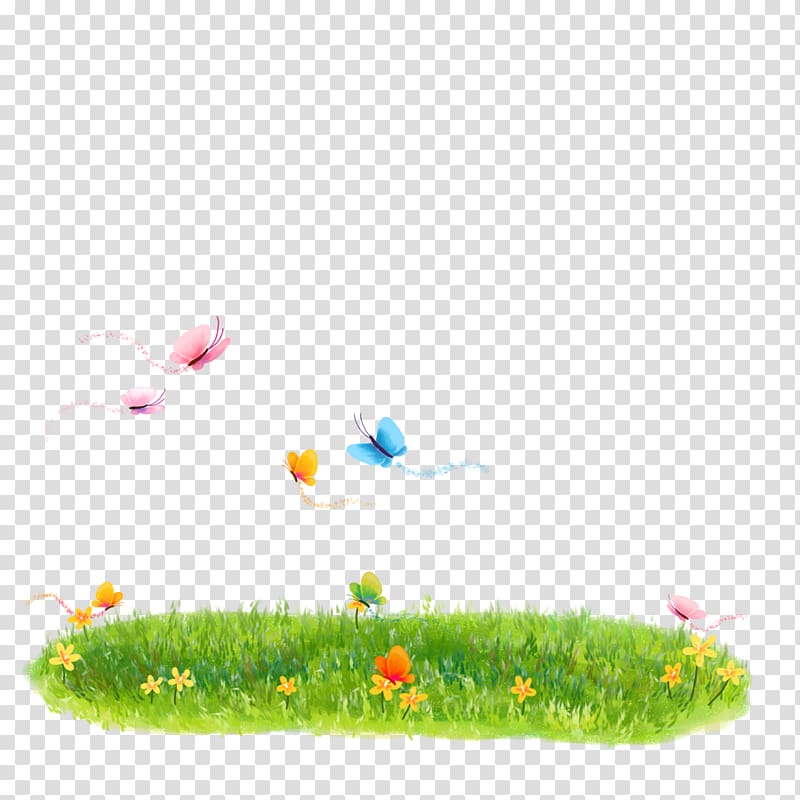 Butterfly Painting Illustration, Colored butterflies on green grass transparent background PNG clipart