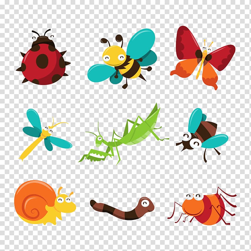Insect Bee Butterfly Spider, Cartoon Insects transparent background PNG clipart