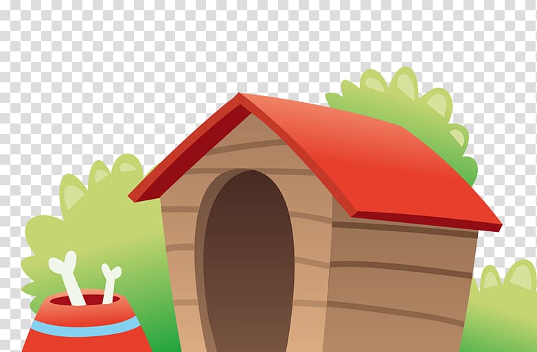 brown and red doghouse illustration, Doghouse, Hand-painted cartoon dog house dog bone plate transparent background PNG clipart