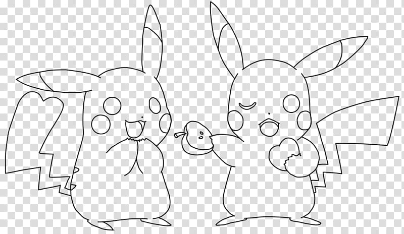 Pikachu Drawing Line art Dog breed Domestic rabbit, couple sketch transparent background PNG clipart