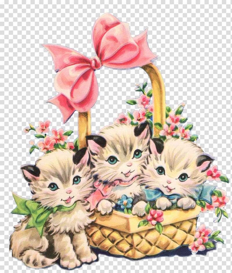 three white kittens on basket , Kitten Cat , January Cat transparent background PNG clipart