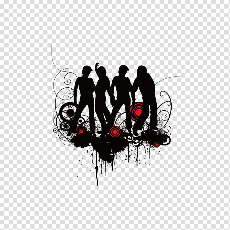 Music Poster Illustration, Ink and silhouette figures transparent background PNG clipart