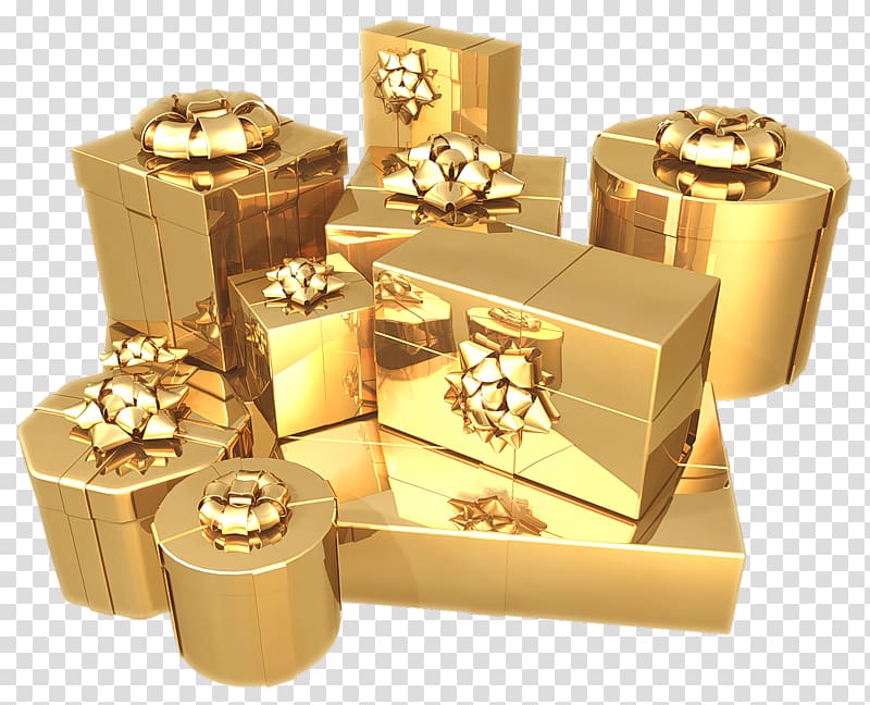 Christmas Gift Gold Illustration, Gift transparent background PNG clipart