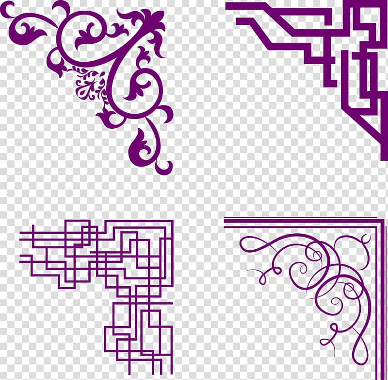 four assorted purple frames s, Graphic design Ornament Pattern, Violet corners transparent background PNG clipart