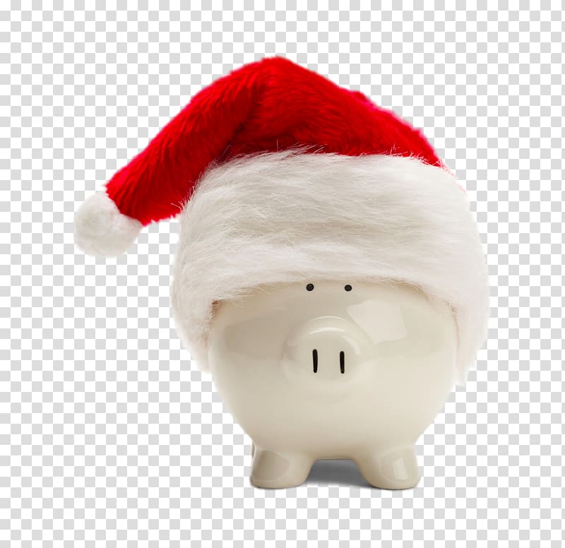 Santa Claus Bank Robbery Piggy bank Christmas, Creative piggy bank wearing Christmas hats transparent background PNG clipart