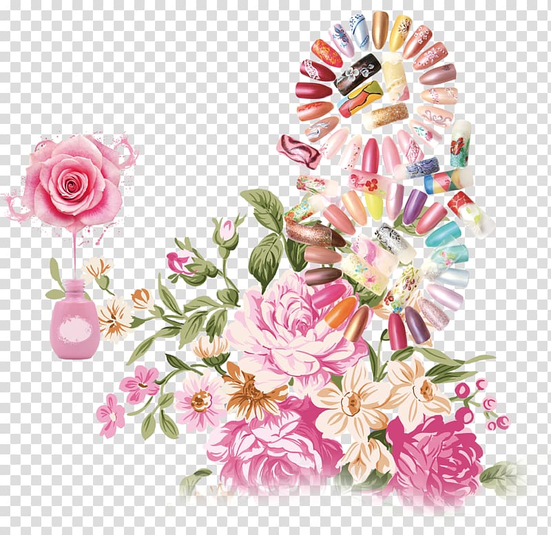 Manicure Nail art Cosmetology, Flowers Creative Nail transparent background PNG clipart