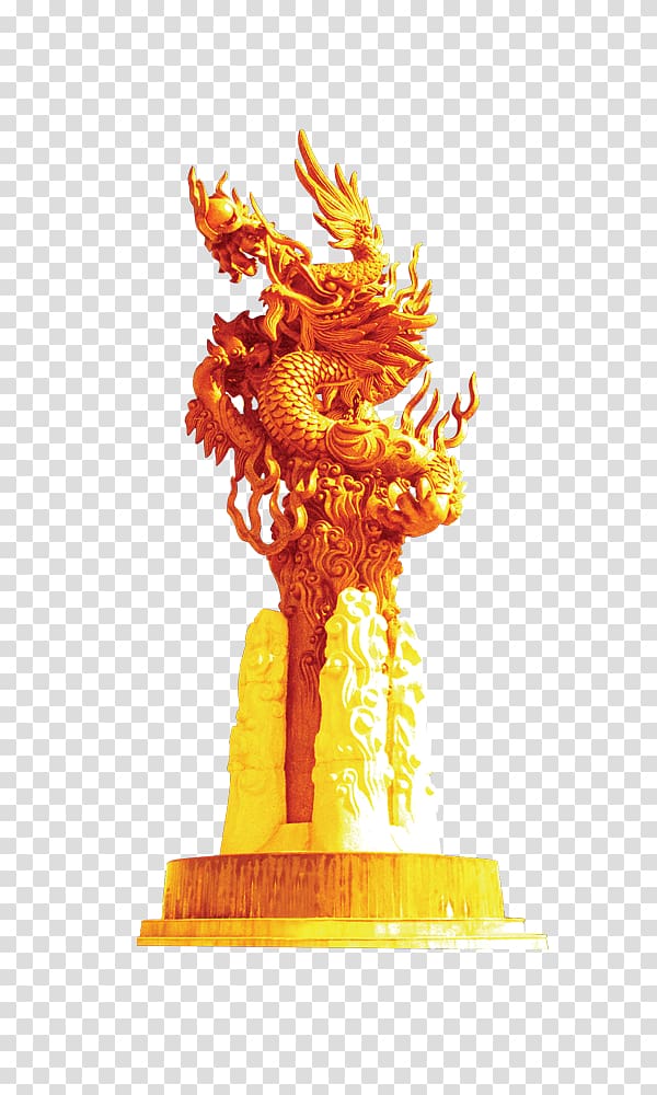 , Golden Dragon statue column transparent background PNG clipart
