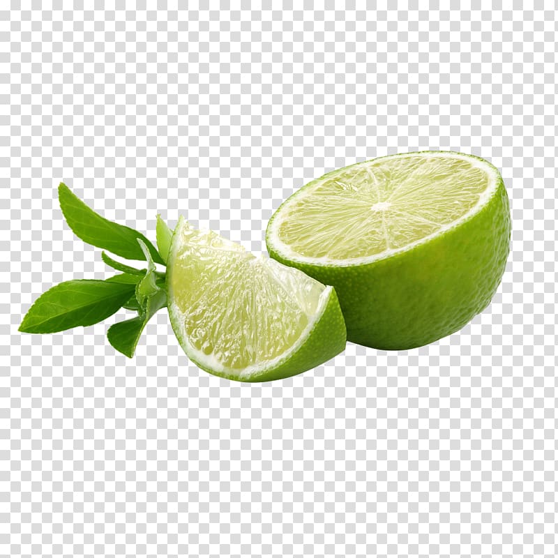 sliced lemon fruit, Key lime Lemon-lime drink Persian lime, Leafy green lemon transparent background PNG clipart