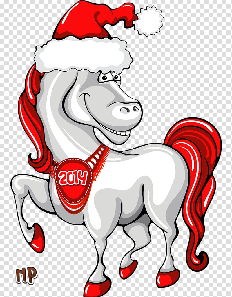 Horse Santa Claus Christmas card , 2018 transparent background PNG clipart