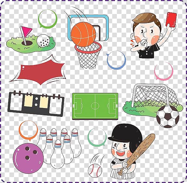 Cartoon Sport Drawing, Creative cartoon sports equipment transparent background PNG clipart