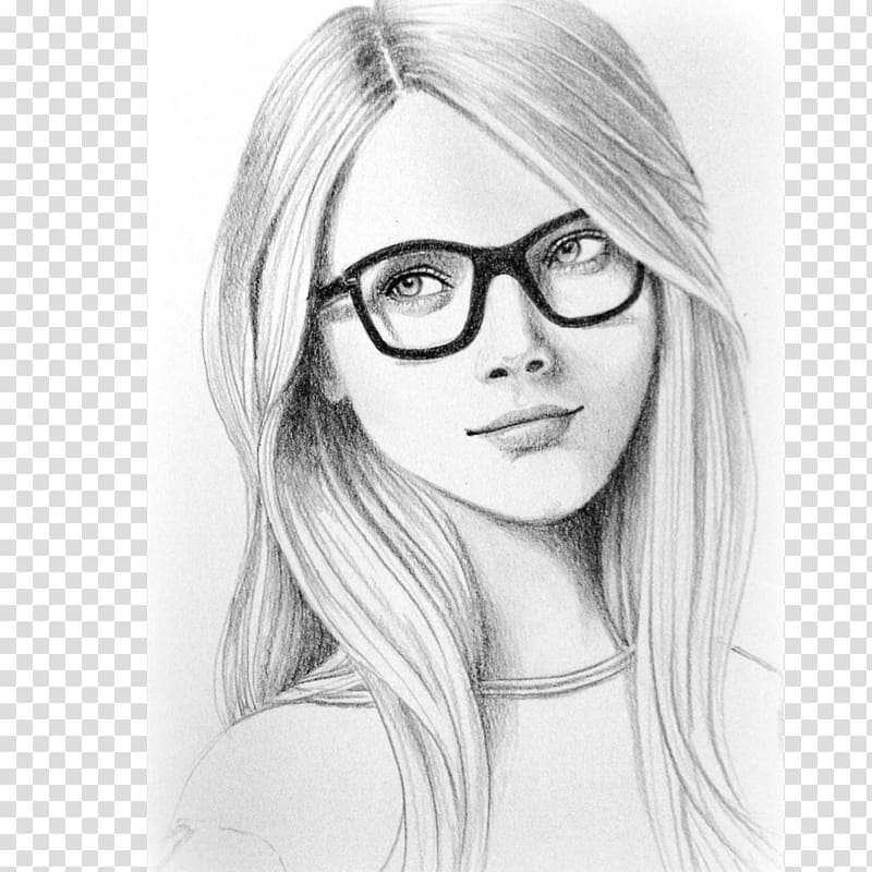 Drawing Art Portrait Glasses Sketch, drawing girl transparent background PNG clipart