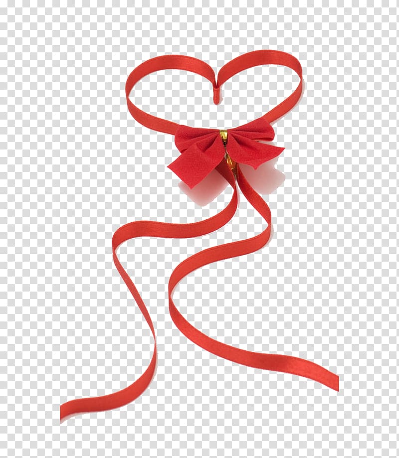 Red ribbon Heart Love Valentines Day, Ribbon bow transparent background PNG clipart