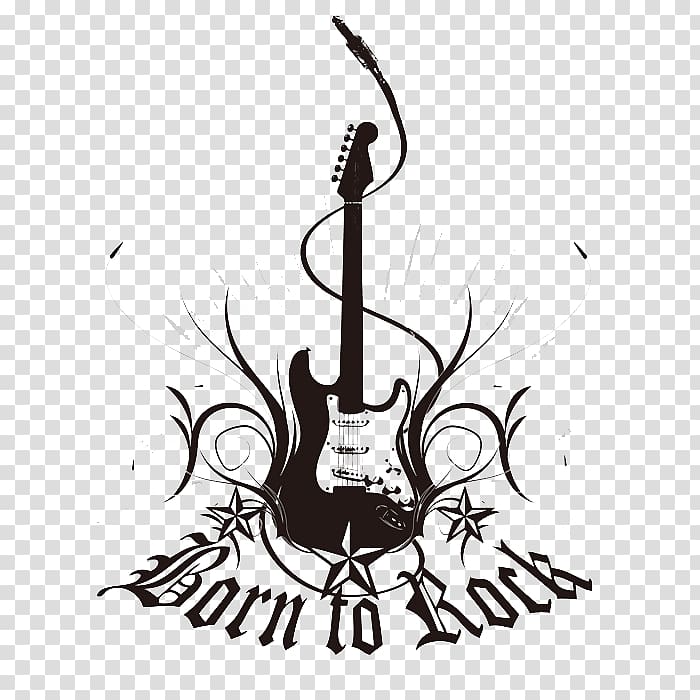 black electric guitar with born to rock text illustration, Rock music Wall decal Guitar , guitar transparent background PNG clipart