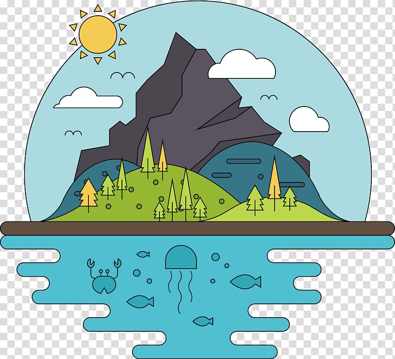 Cartoon Mountain, Hand-painted suspension Island transparent background PNG clipart