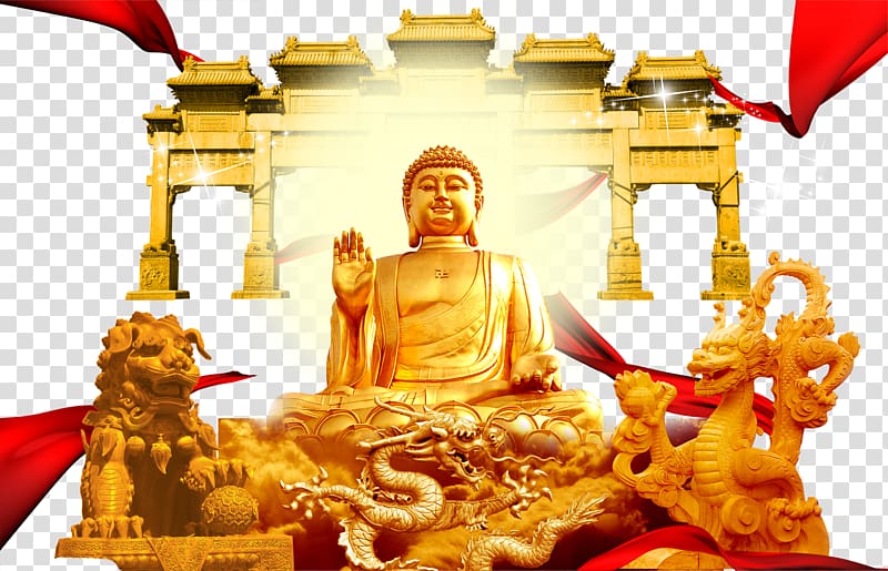 Golden Buddha Fo Guang University Statue, Buddha Creative transparent background PNG clipart