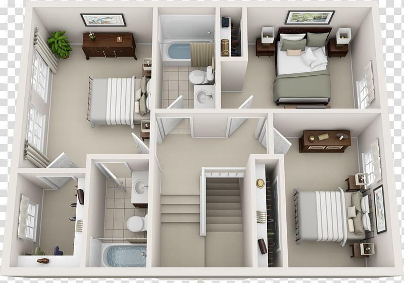 Floor plan House plan Bedroom, three rooms and two rooms transparent background PNG clipart