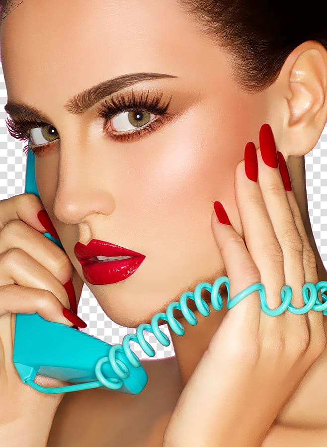 woman holding teal telephone, Cosmetics Make-up artist Beauty Eye shadow Eyelash, Fashion makeup female face closeup transparent background PNG clipart