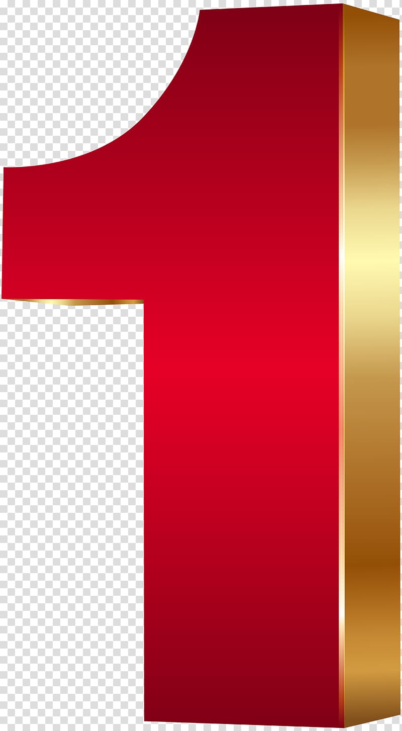 red 1 number art, Number Gold , one transparent background PNG clipart