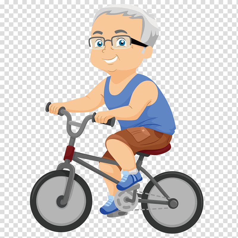 man riding bicycle illustration, Cartoon , The old man riding a bike transparent background PNG clipart