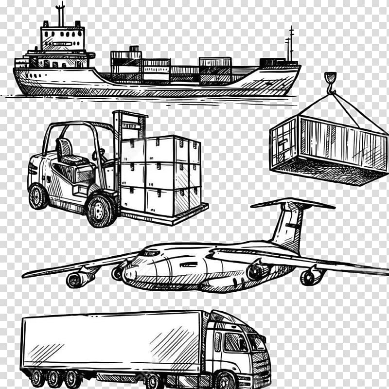 Sketch Logistics Cargo Transport Drawing, warehouse transparent background PNG clipart