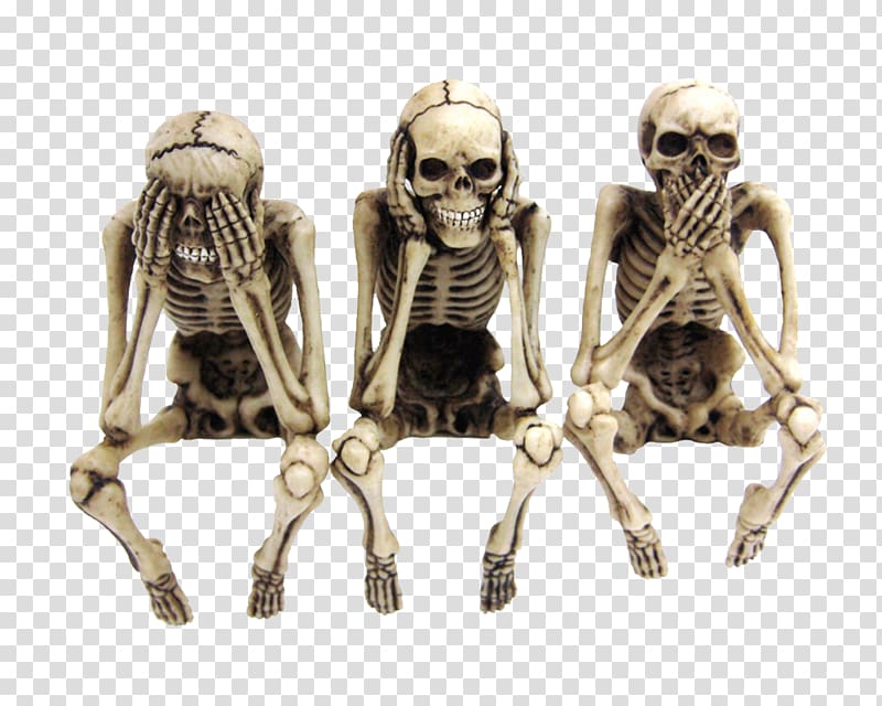 Three wise monkeys Figurine Skull Evil Statue, Sitar transparent background PNG clipart