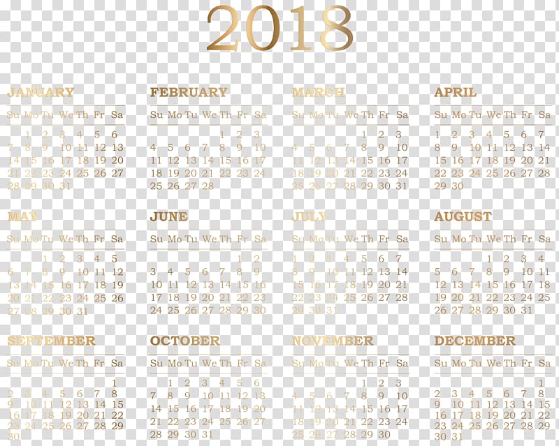 2018 calendar illustration, Calendar Pattern, 2018 Calendar transparent background PNG clipart