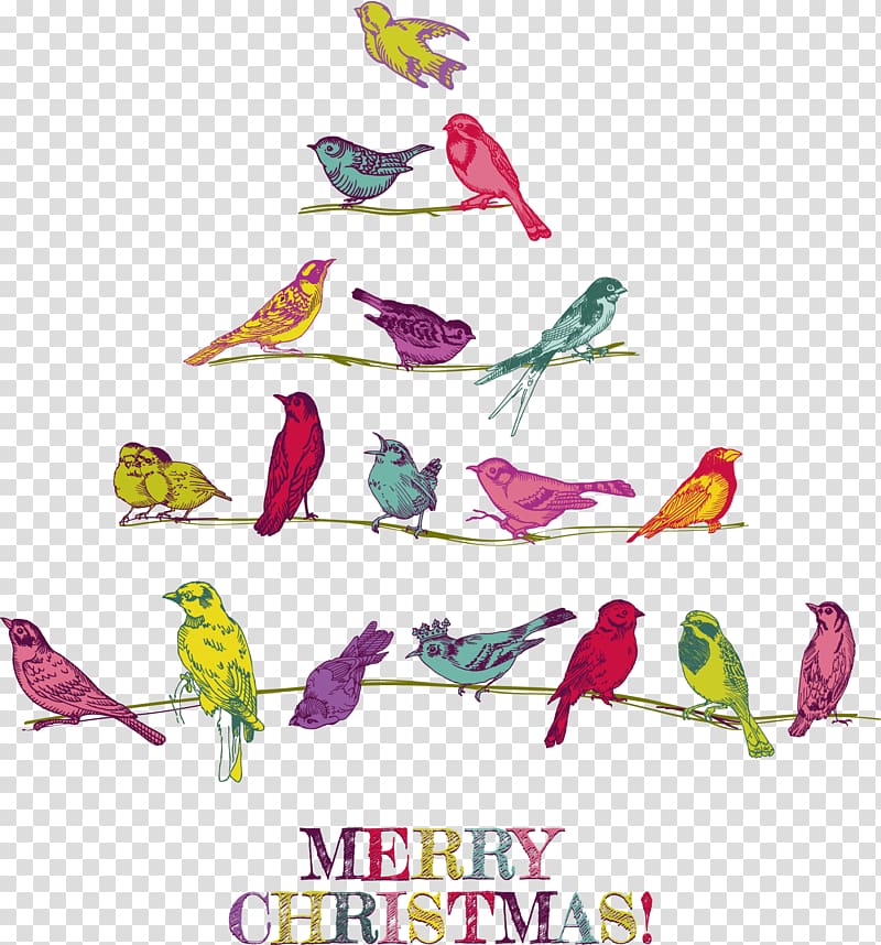 Bird Wedding invitation Christmas card, A flock of birds in the trees form a tree of happiness transparent background PNG clipart