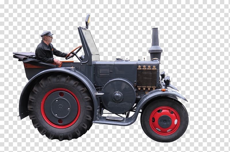 man riding in gray tractor, Tractor Side View transparent background PNG clipart