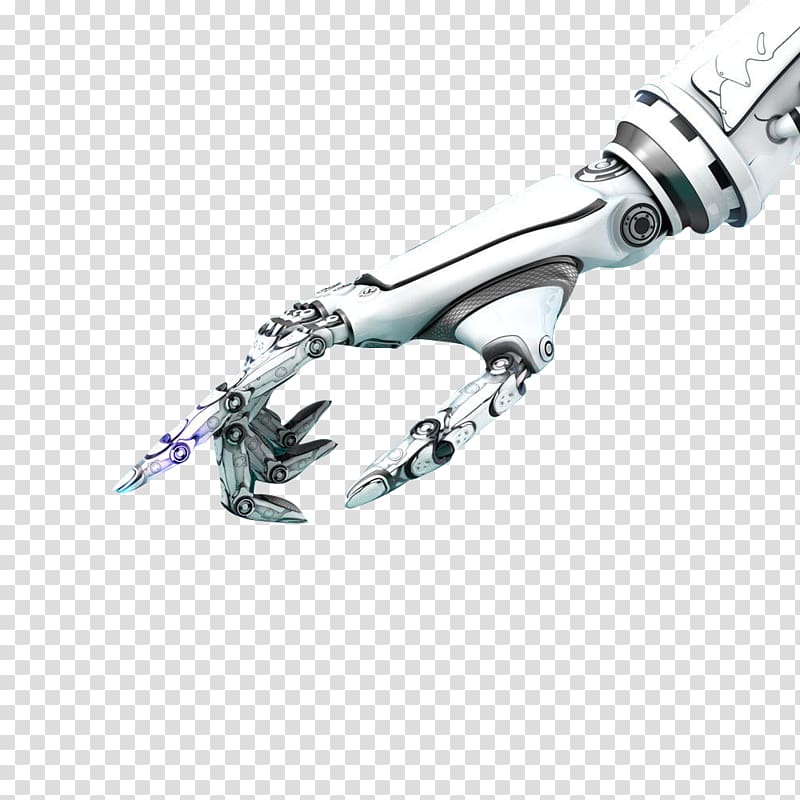 white and gray robot hand pointing its index finger, Robot , Robot hands transparent background PNG clipart